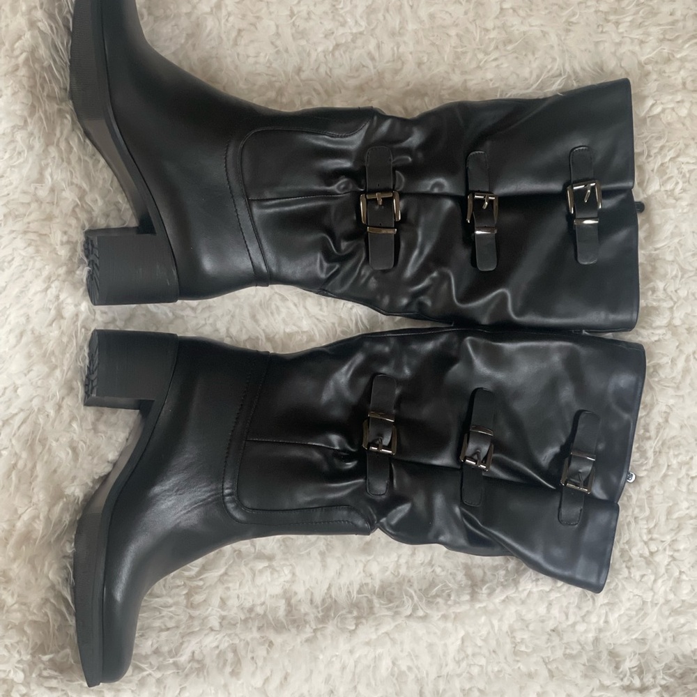 🆕 Black Combat Boots with Buckle Straps and Side Zipper